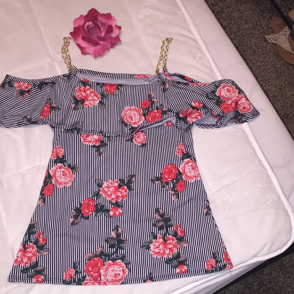 Floral/lines off shoulder Blouse
